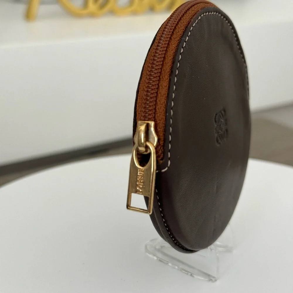 LOEWE Genuine Leather Anagram Coin Pouch - Chocolate Brown